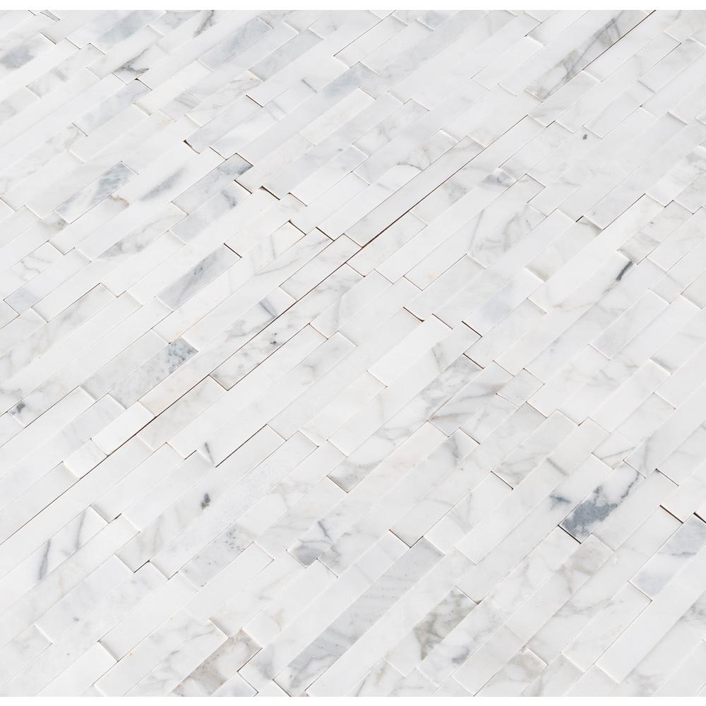 Vogue Peel & Stick Calacatta Carrara Interlocking 3D Random Pattern Marble Mosaics for Kitchen Backsplash & Wall Tile