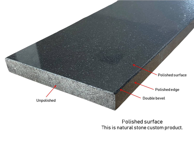 Tenedos Black Absolute Granite Marble Floor Transition Door Threshold (Marble Saddle) Polished for Shower Curb, Window Sill, Vanity Backsplash