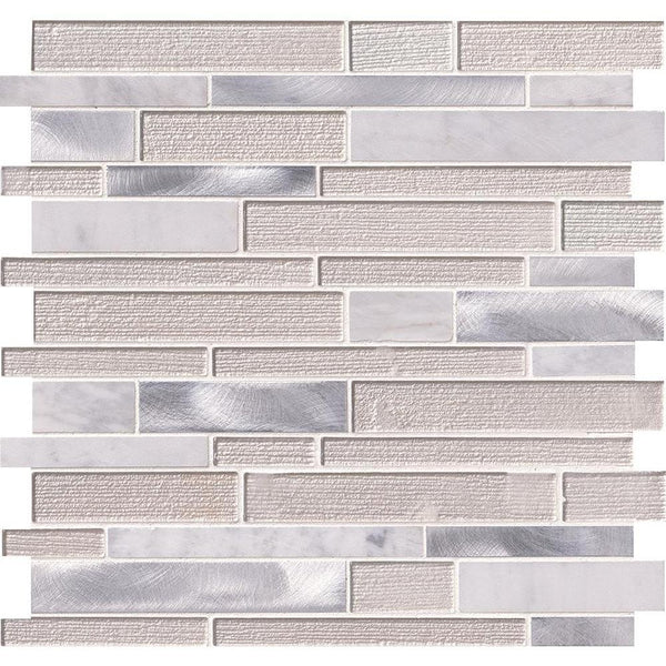 MSI White Wave Interlocking 12 in. x 12 in. x 4mm Glass/Stone/Metal Mesh-Mounted Mosaic Tile