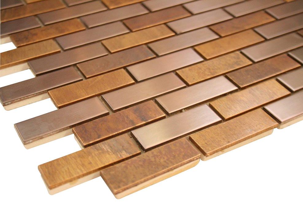 Wood Look and Bronze Stainless Steel Subway Style Mosaic Tiles