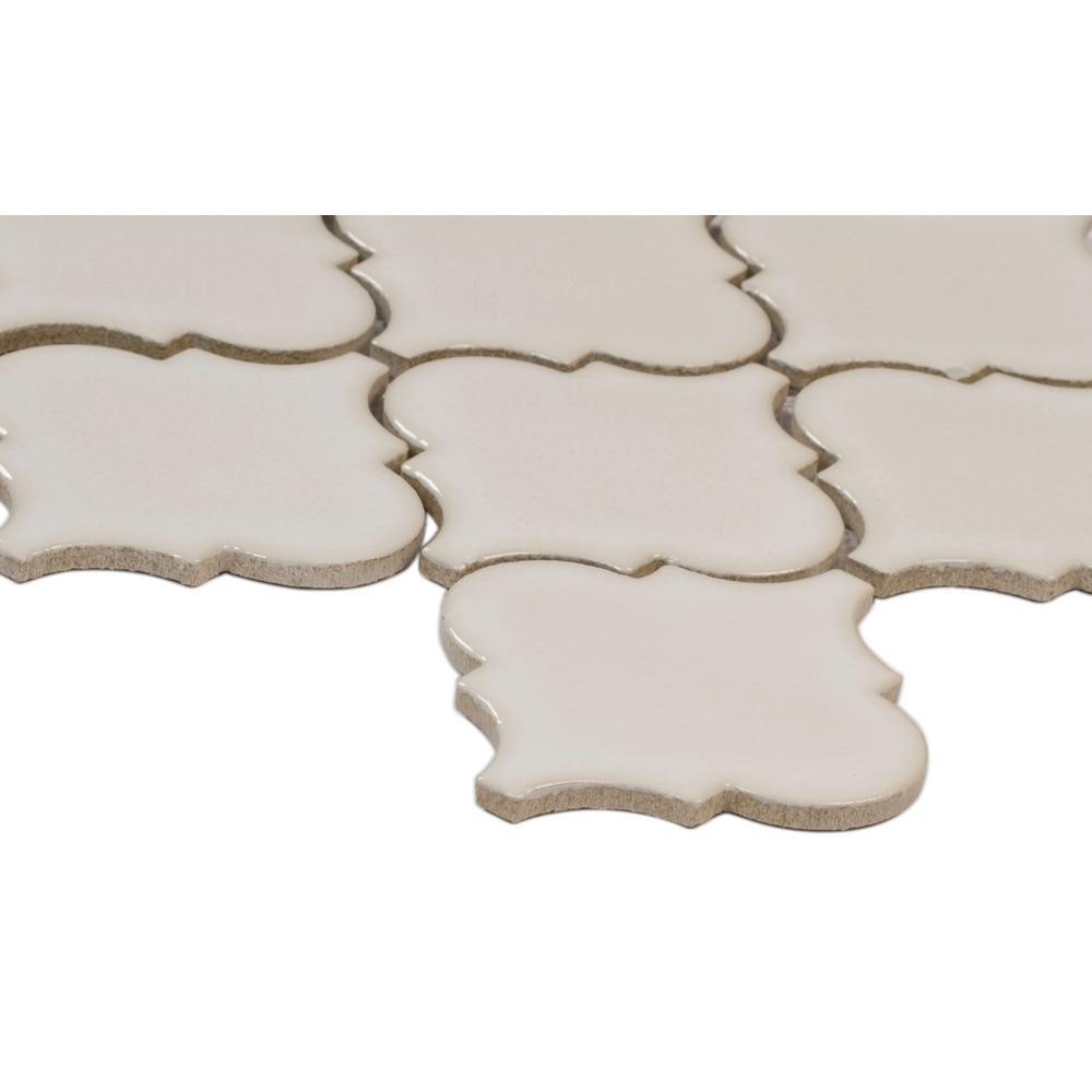 Antique White Arabesque 10-1/2 in. x 15-1/2 in. x 8mm Glazed Ceramic Mesh-Mounted Mosaic Wall Tile (11.7 sq. ft. / case)