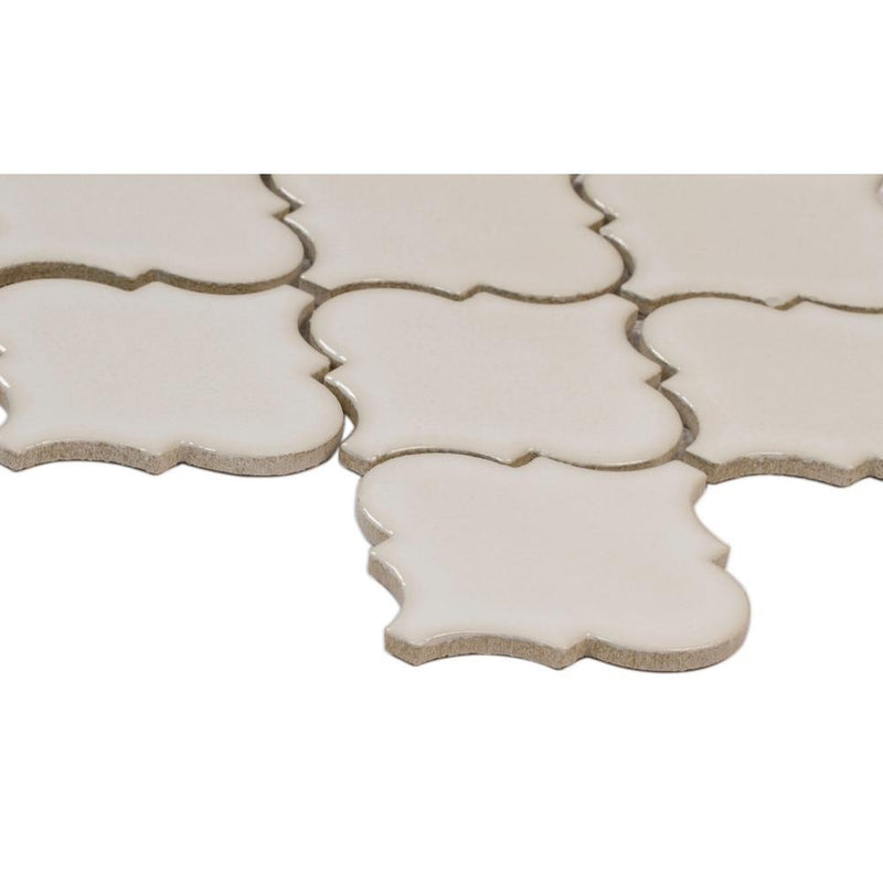 Antique White Arabesque 10-1/2 in. x 15-1/2 in. x 8mm Glazed Ceramic Mesh-Mounted Mosaic Wall Tile (11.7 sq. ft. / case)