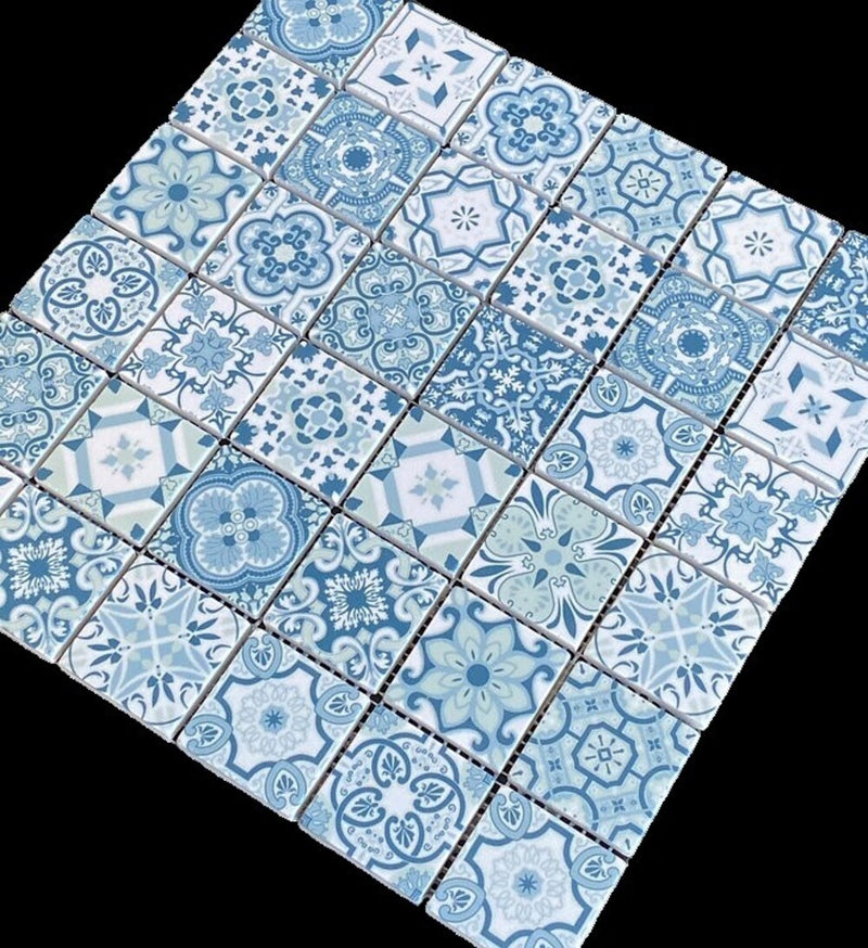 Patagonia Blue Ice 2x2 Square Matte Marble Mosaic Painted Inject Color Style Mesh-Backed for Wall and Floor, Backsplash, Kitchen, Bathroom, Accent Wall, Fireplace Surround by Tenedos