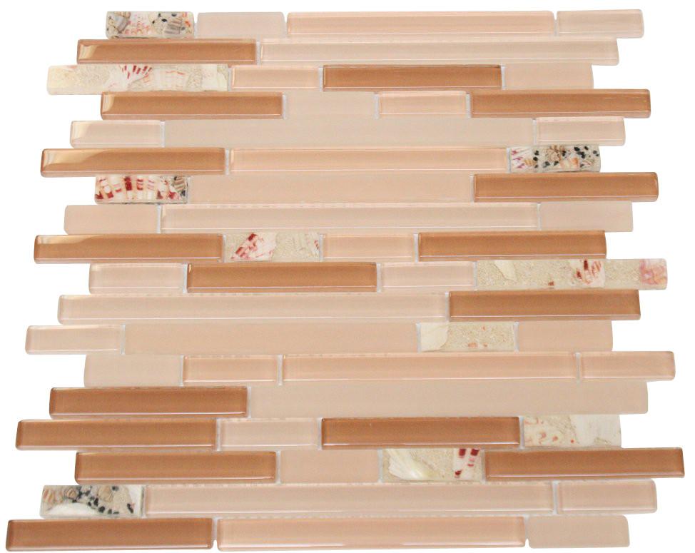 Glossy Dark and Light Pink with Sea Shell Pieces Random Brick Pattern ...