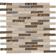 MS International Diamante Brick 12 in. x 12 in. x 8 mm Glass/Stone Mesh-Mounted Mosaic Wall Tile - Tenedos