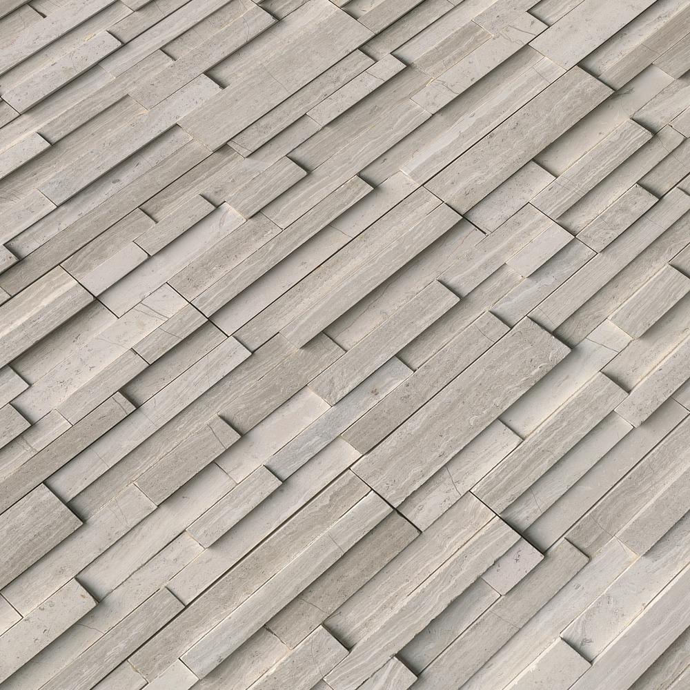 MS International White Oak 3D Ledger Stacked Panel 6 in. x 24 in. Honed Marble Wall Tile