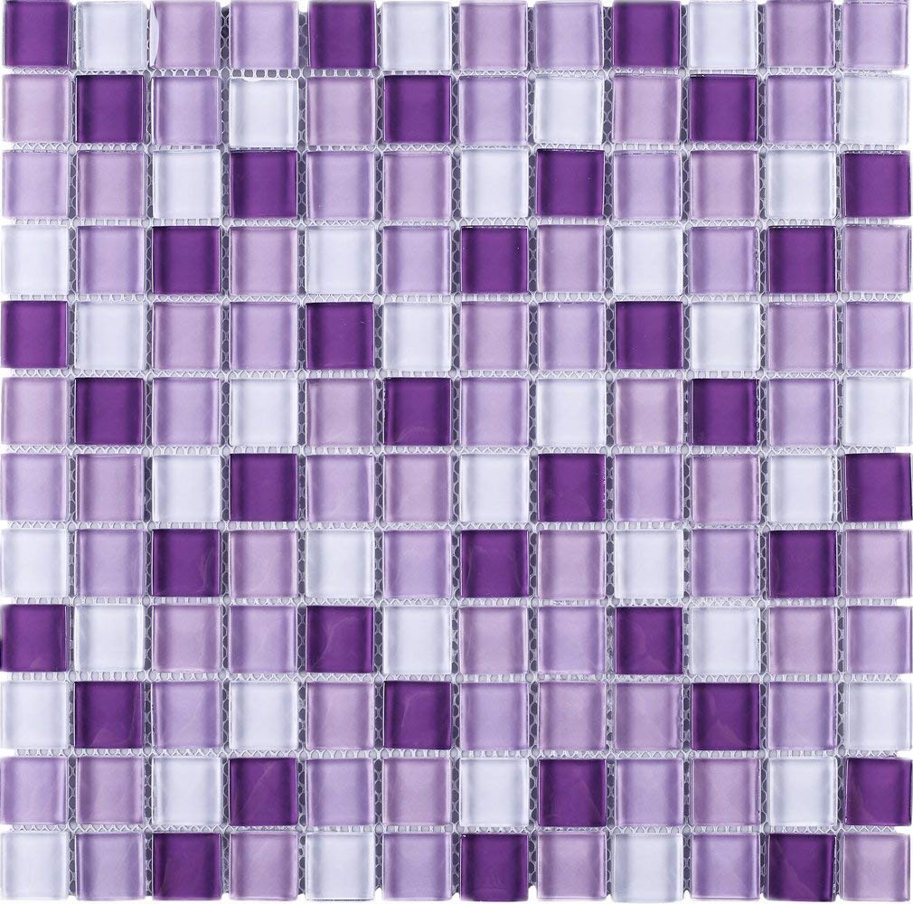 Square Multi Shade Glass Mosaic Tile for Kitchen Backsplashes, Bathroom Walls, Spa, Pool (Purple Rain)