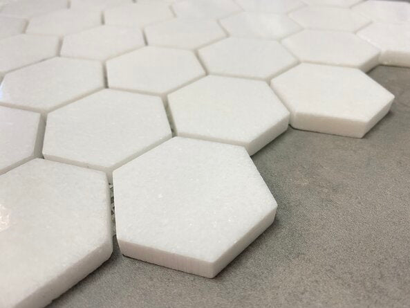 Thassos White Greek Marble 2 inch Hexagon Mosaic Tile, Polished