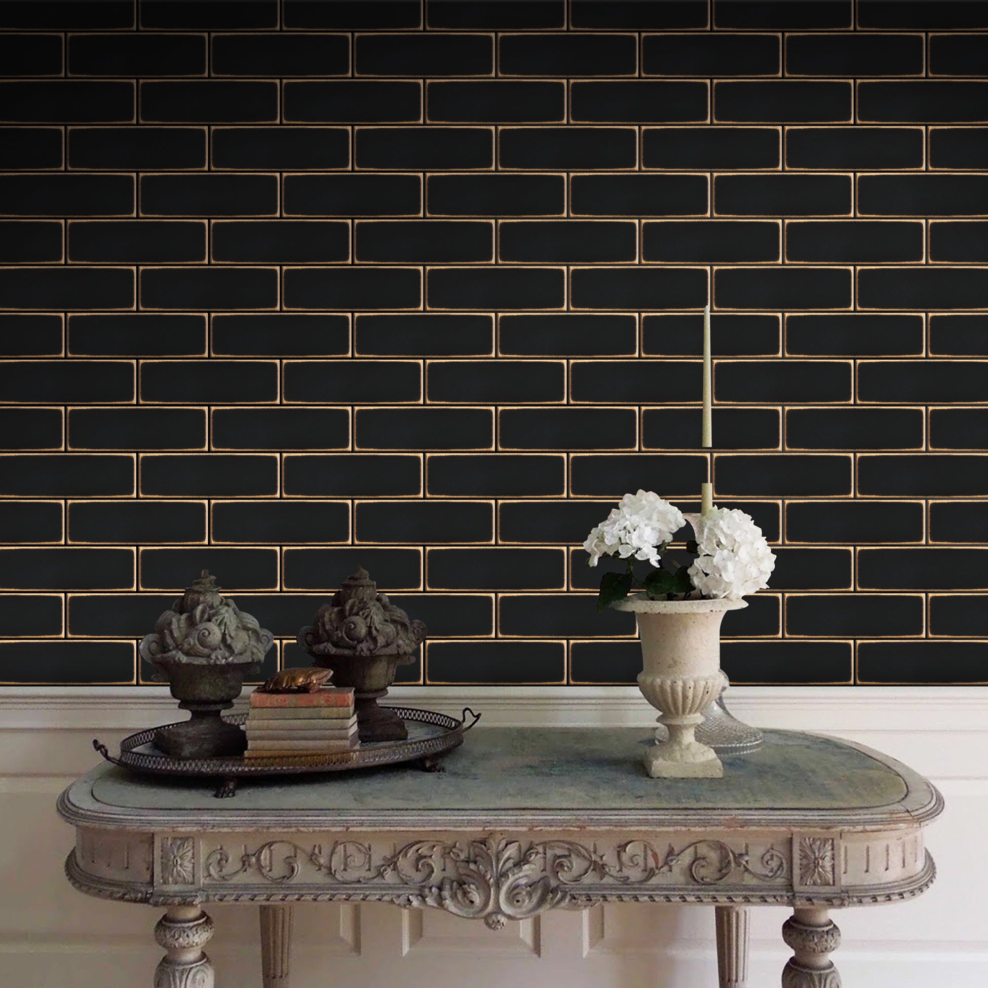 2x6 Ancient Brick Metal Black Bronze Mosaic Wall Tile for Kitchen Backsplash, Accent Wall, Bathroom Wall, Fireplace Surround