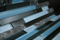 Laguna Blue Random Pattern Glass Wall Tile; Color: Black & Blue Glass with Blue Pearl