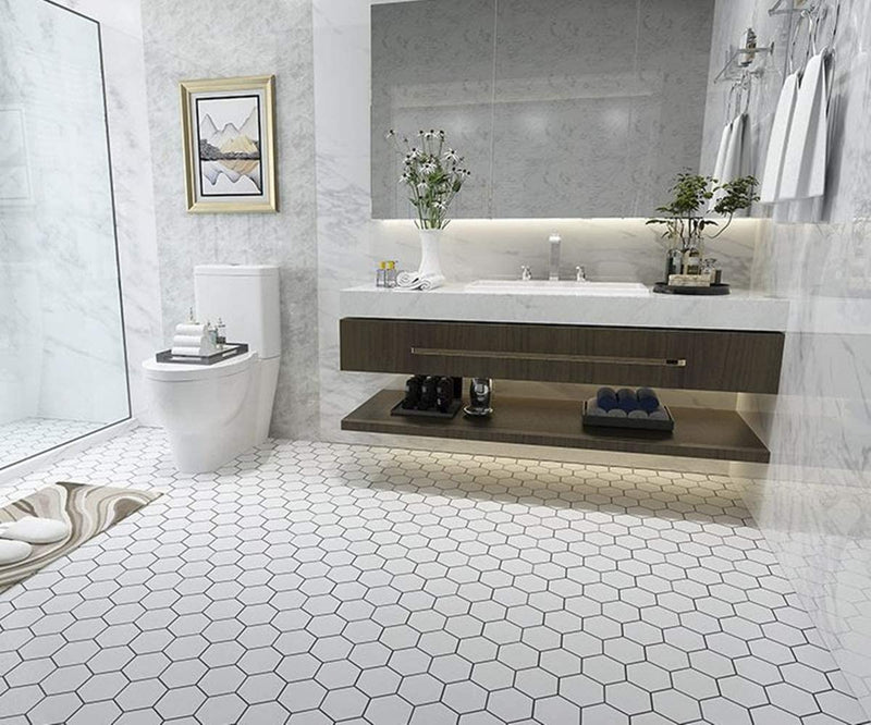 4 Inch Hexagon White Porcelain Mosaic Tile (Matte Finish) - Tenedos
