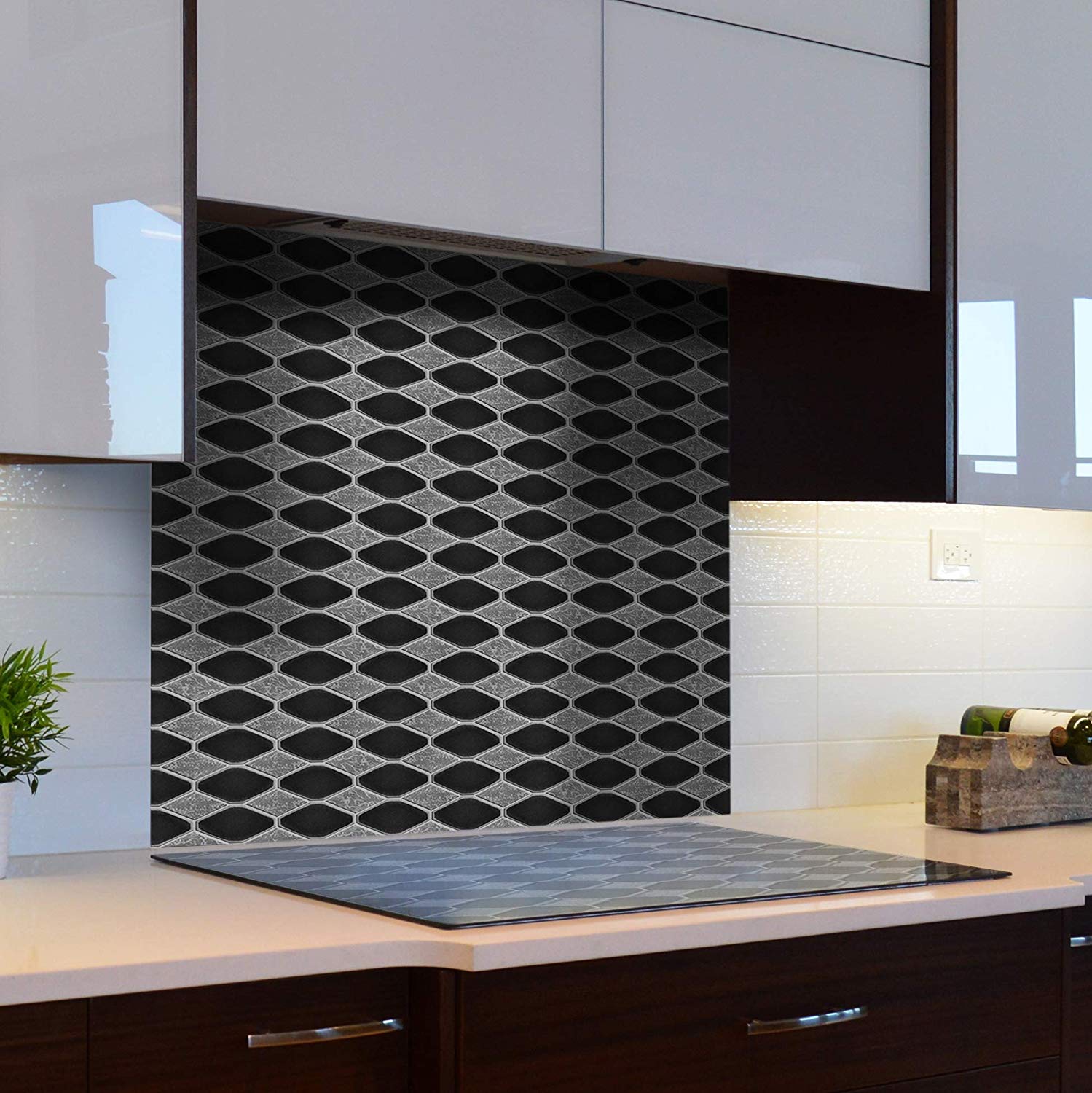Premium Metal Octagon Silver Black Mosaic Tile for Kitchen Backsplashes, Wall, Bathroom Tile