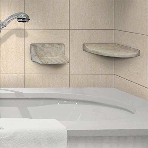 Tenedos Premium Quality Classic Cream Travertine Resin Bathroom Corner Shower Shelf