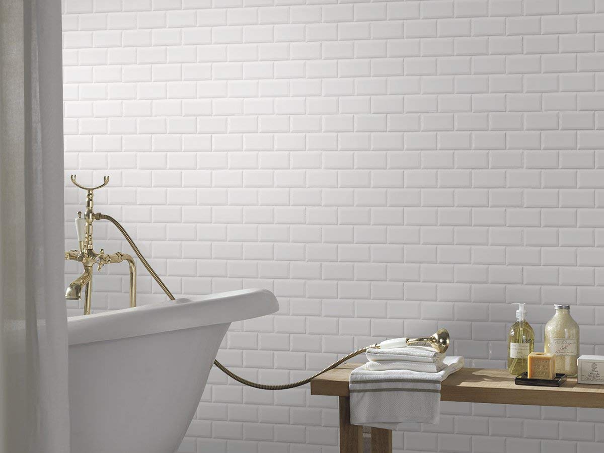 White Tile Ceramic Subway Brick  2" X 4" Matte - Wall Tile, Backsplash Tile, Bathroom Tile on 12x12 Mesh for Easy Installation