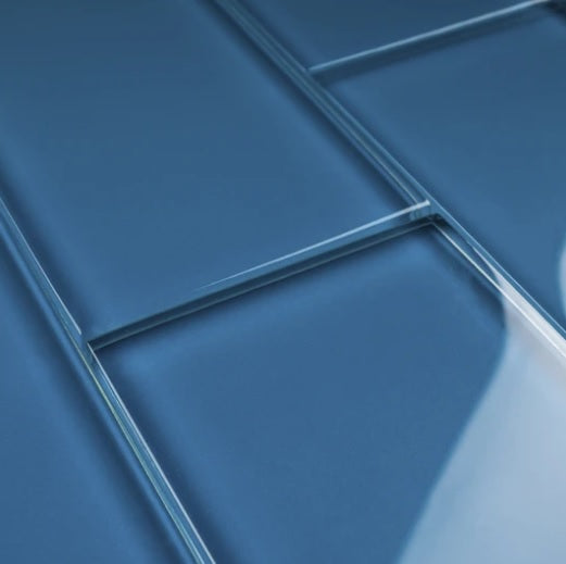3x6 Zafiro Blue Glass Subway Wall Tile for Bathroom Shower, Kitchen Backsplash, Accent decor