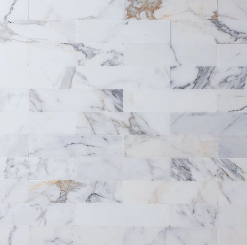 Calacatta Gold 2X8 Polished Subway Marble Floor and Wall Tile for Kitchen Backsplash, Bathroom, Fireplace Surrounds