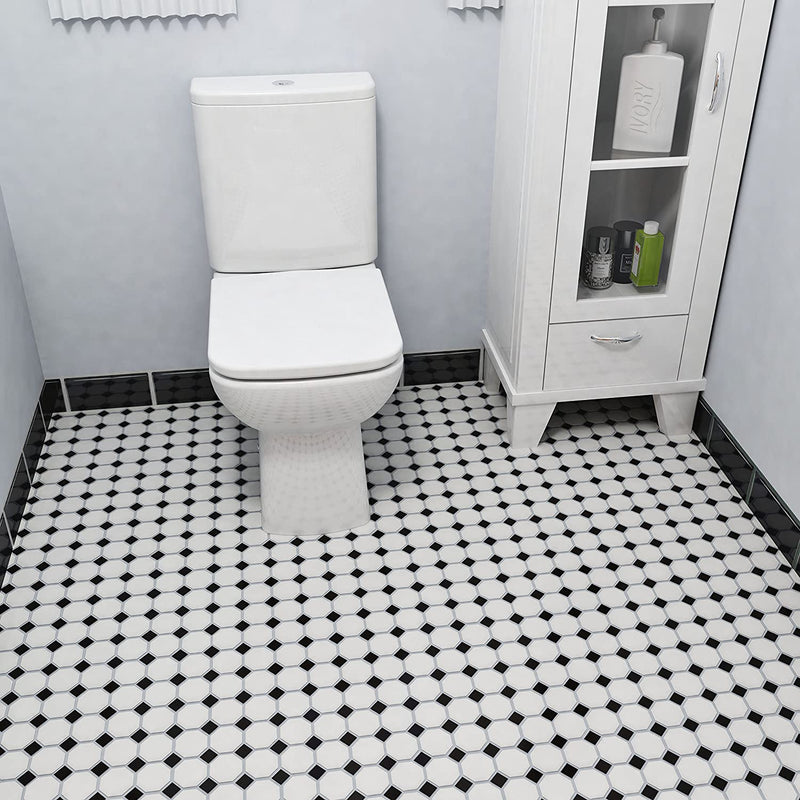 Octagon Porcelain Matte White with Glossy Black Dot for Bathroom Floors and Walls  Kitchen Backsplashes and Pool Tile (Box of 10 Sheets) - Tenedos
