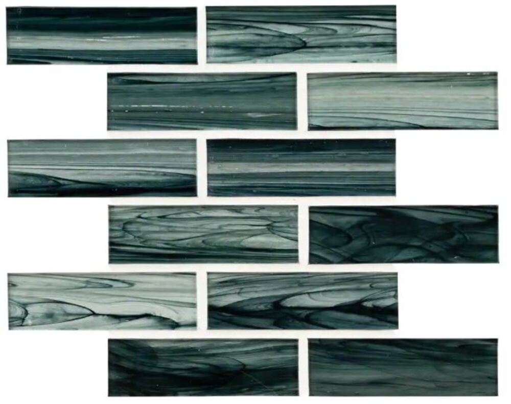 2X6 Ombre Brick Pattern Light Greenish Blue Stripe Glass Mosaic Tile for Kitchen Backsplash, Wall Tile for Bathroom, Shower Wall Tile, Accent Wall