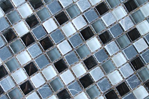 10 Sq Ft - Bliss Midnight Stone and Glass Square 5/8x5/8 Mosaic Wall Tile for bathroom Shower, kitchen backsplash