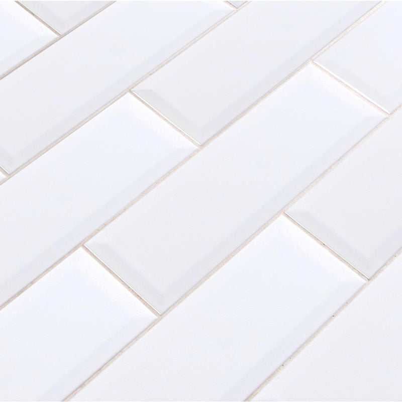 White Ceramic Beveled Subway Wall Tile 4x12 Matte Finish for Kitchen B