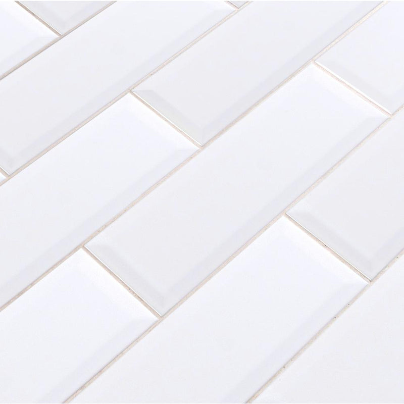White Ceramic Beveled Subway Wall Tile 4x12 Matte Finish for Kitchen Backsplash, Bathroom, Accent Wall