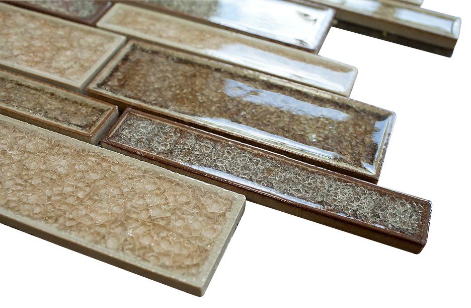 Cream Caramel Glossy Crackle Crystal Mosaic Wall Tiles Z Pattern