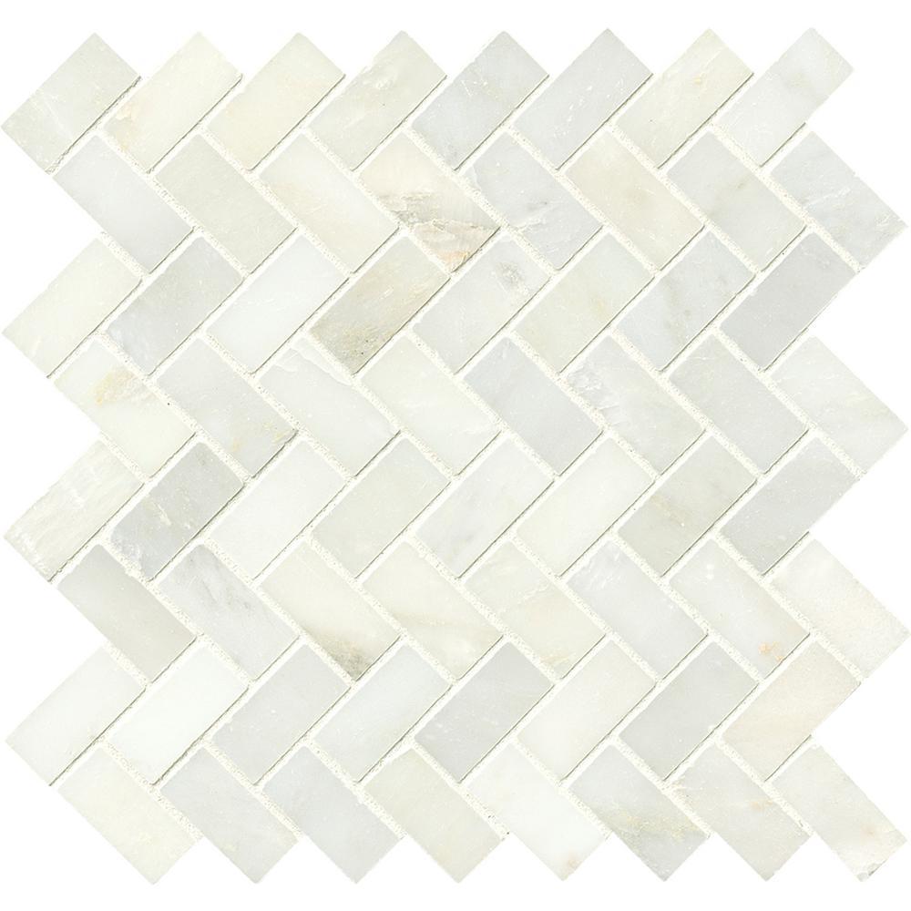 MSI Greecian White Herringbone Pattern Polished Marble Mesh-Mounted Mosaic Tile (Box of 10 Sheets)