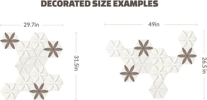 Peel and Stick Decorative Hexagonal 9x7.8 inch Wall Sculpture Panel Derin Series, Cast Stone, DIY Easy to Install, Wooden Add-ons (Box of 11 Pieces)
