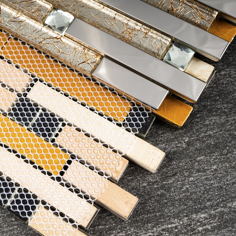 Shiny Stainless + White Diamond Glass + Galaxy Gold Light Glass Tile