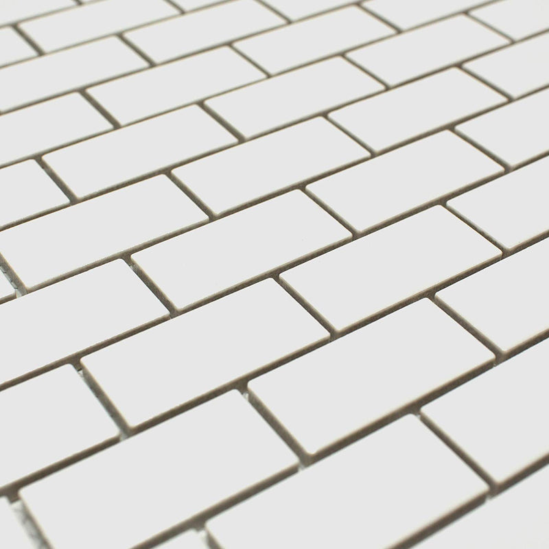 White 1x2 Brick Porcelain Matte Finish Mosaic Wall Tile for Floor, Backsplash Tile, Bathroom Tile (Box of 11 Sqft)