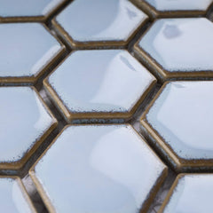 Vintage Sky Blue Hexagon Porcelain Wall Floor Mosaic Tile Polished for Kitchen Backsplash, Bathroom Shower, Accent décor
