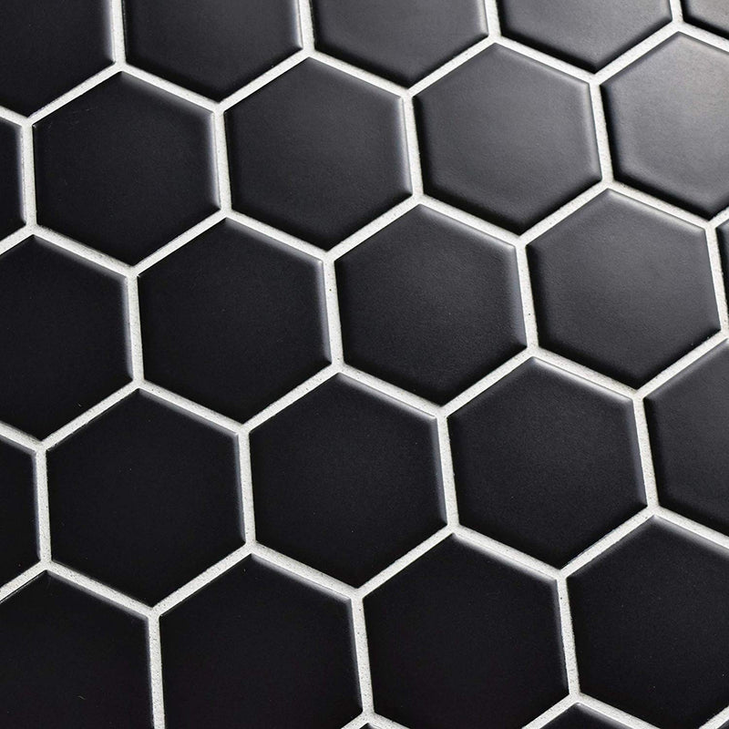 Black 2 Inch Hexagon Mosaic matte Wall Floor Tile, 10 pieces (10 Sqft)