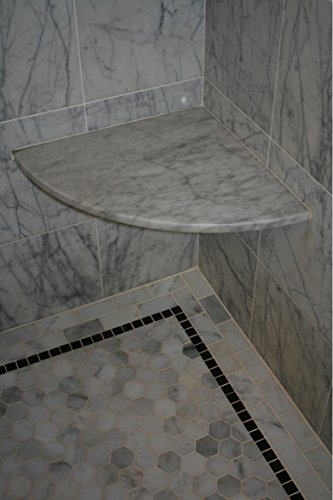 Tenedos Italian White Carrara Marble Polished 18'' Corner Solid Surface Wall Mount Shower Seat