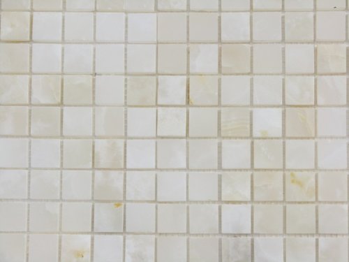 1x1 White Onyx Polished Marble Mosaic Tiles Meshed on 12x12 Sheet for Backsplash, Shower Walls, Bathroom Floors