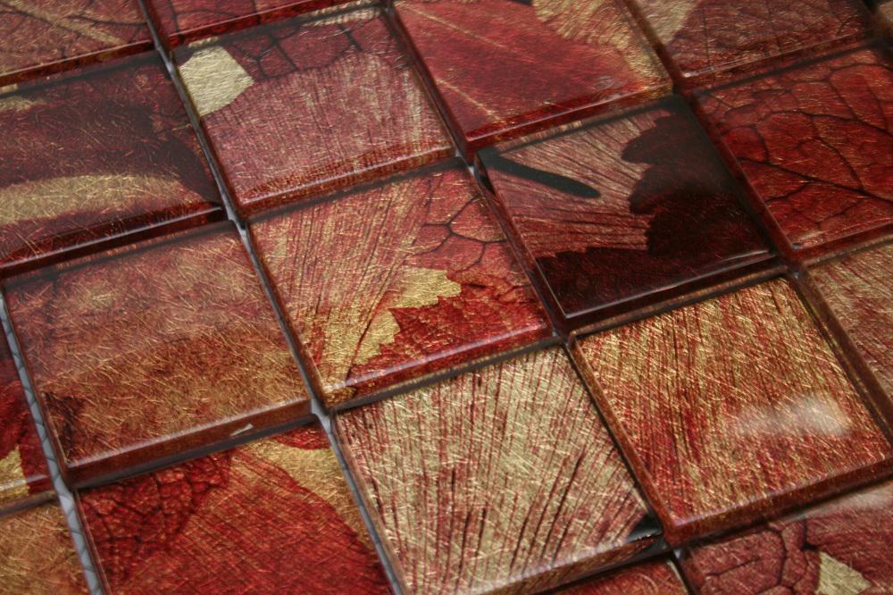 Glossy Pink Flower Square Glass Mosaic Tiles