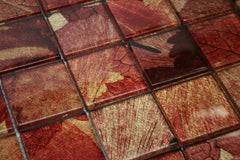 Glossy Pink Flower Square Glass Mosaic Tiles
