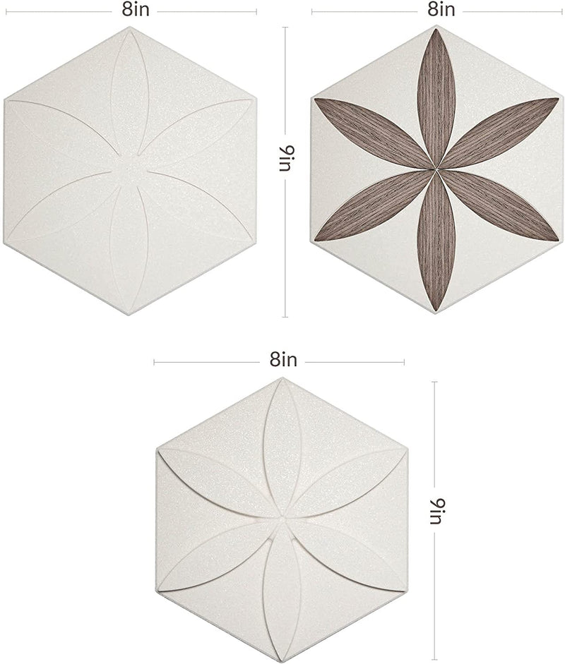 Peel and Stick Decorative Hexagonal 9x7.8 inch Wall Sculpture Panel Derin Series, Cast Stone, DIY Easy to Install, Wooden Add-ons (Box of 11 Pieces)
