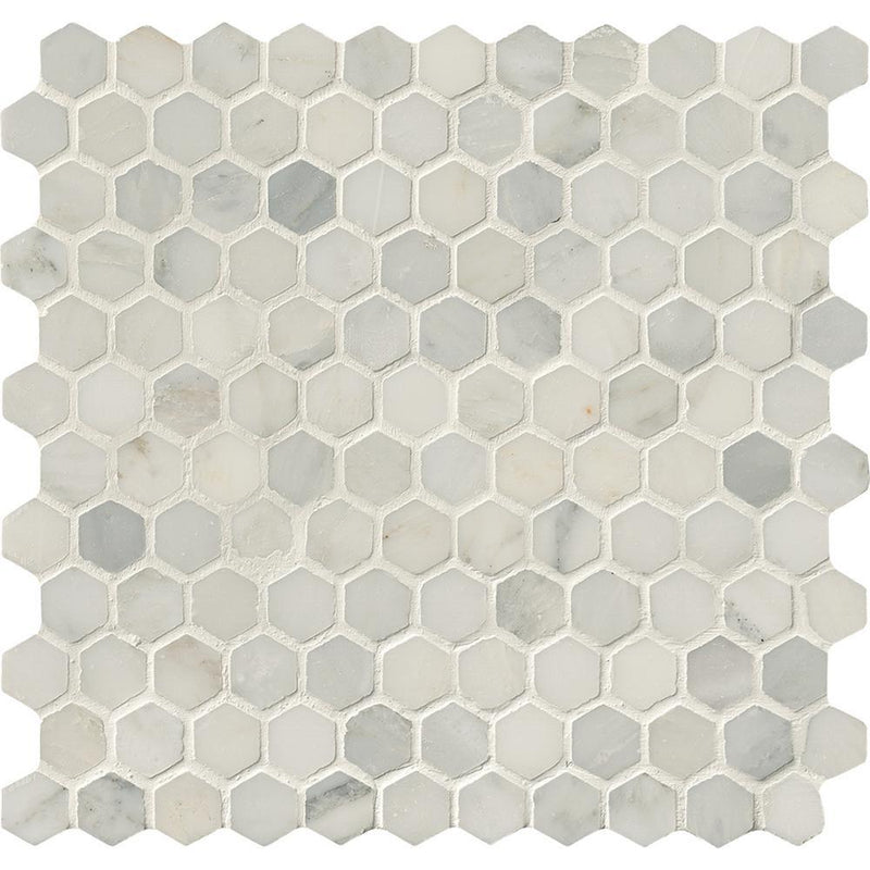 MS International Greecian White 1" Hexagon 12 in. x 12 in. x 10 mm Polished Marble Mesh-Mounted Mosaic Tile