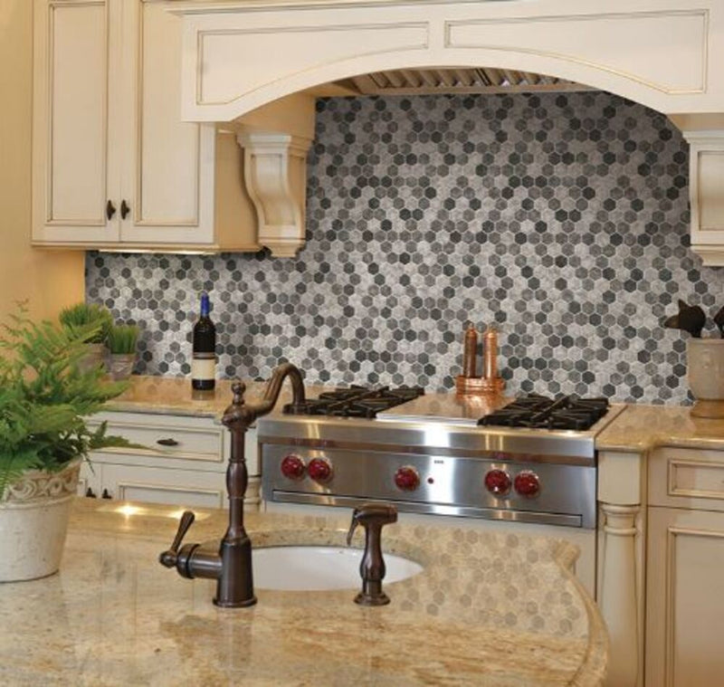 Orleans Multi Greyish Recycled Glass 2 in. Hexagon Mesh Mounted Mosaic Wall Tile for Kitchen Backsplash, Bathroom Shower , Accent Wall, Fireplace Surround