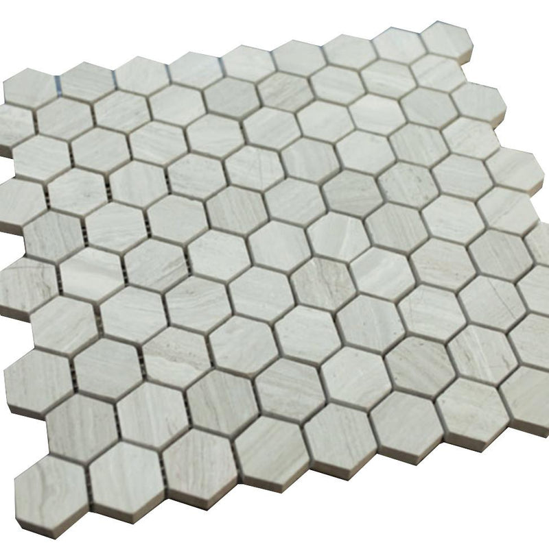 Grey Wooden Look Hexagon Pattern Stone Tile Mosaics