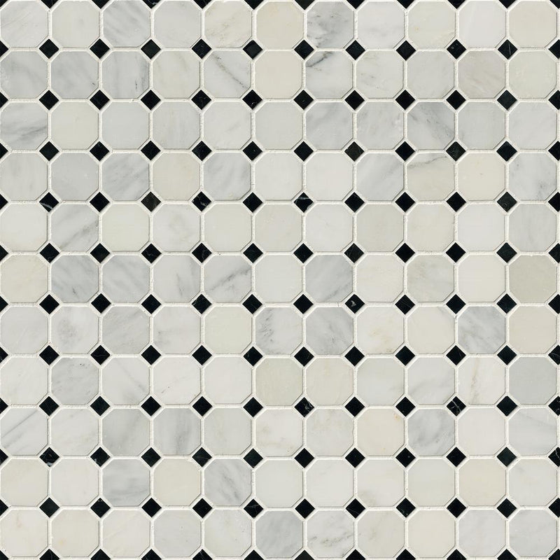 MS International Greecian White Octagon 12 in. x 12 in. x 10 mm Polished Marble Mesh-Mounted Mosaic Tile - Tenedos