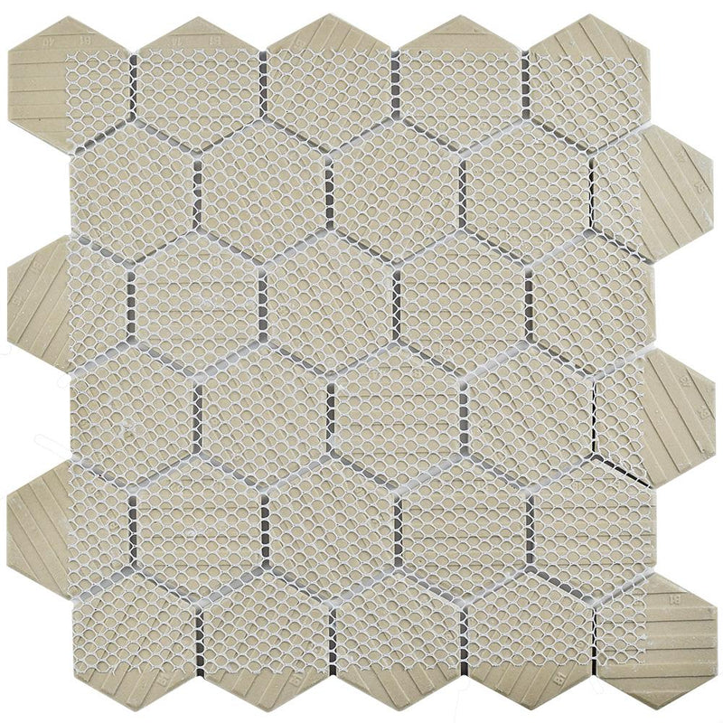 USCT White 2 inch Hexagon Porcelain Mosaic Wall Tile for Kitchen Backsplash, Bathroom Shower, Accent Wall-  10pcs/carton (10 sq ft)
