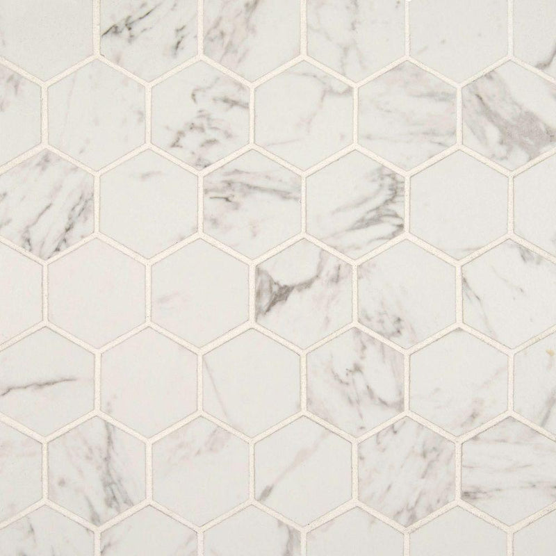 MS International Pietra Carrara Hexagon 2 in. Glazed Matte Porcelain Mesh-Mounted Mosaic Wall Floor Tile