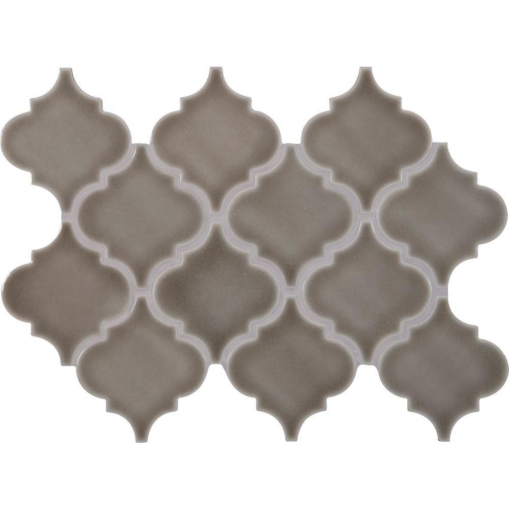 MS International Dove Gray Arabesque 10-1/2 in. x 15-1/2 in. x 8 mm Glazed Ceramic Mesh-Mounted Mosaic Wall Tile for Kitchen Backsplash, Bathroom Shower, Accent Décor