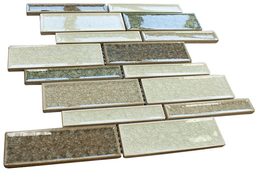 Green, White and Brown Glossy Crackle Crystal Mosaic Tiles Z Pattern - Tenedos