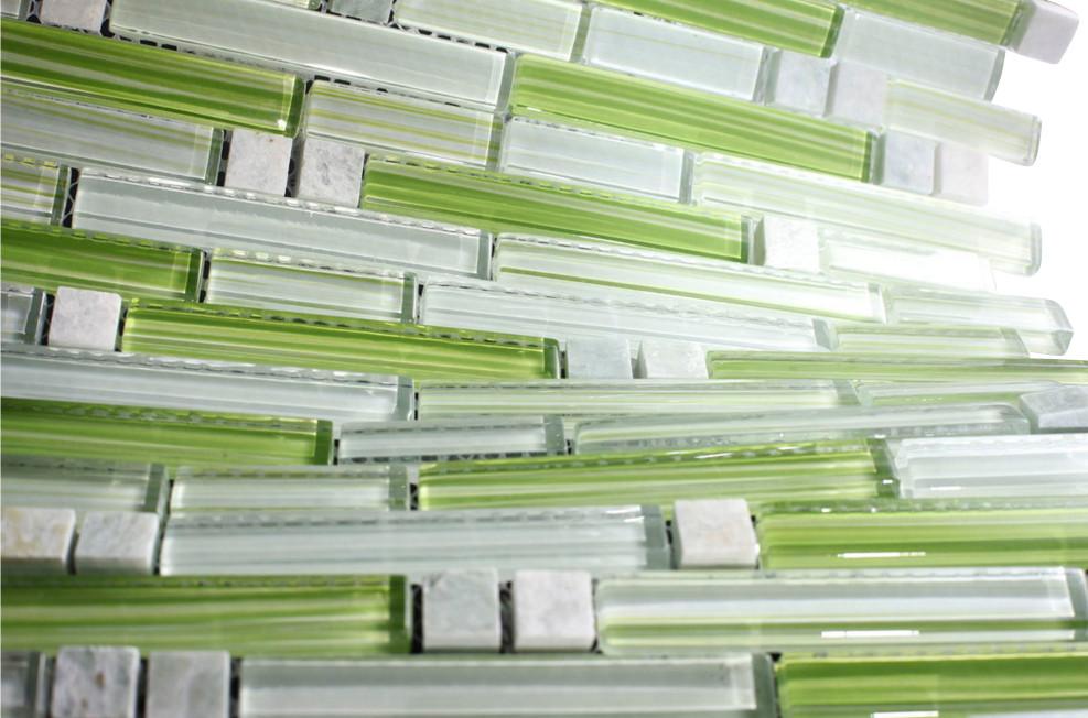 Glossy Green Nature Colorful Stripes Glass Mosaic Backsplash Tiles - Tenedos