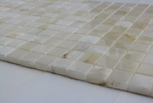 1x1 White Onyx Polished Marble Mosaic Tiles Meshed on 12x12 Sheet for Backsplash, Shower Walls, Bathroom Floors