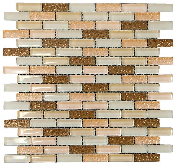 Brown and Pinky Crystal Glass Mosaic Tile Brick Pattern (Glossy&Matte)