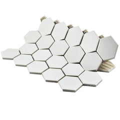 USCT White 2 inch Hexagon Porcelain Mosaic Wall Tile for Kitchen Backsplash, Bathroom Shower, Accent Wall-  10pcs/carton (10 sq ft)
