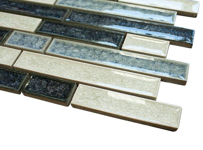 Sky Blue Glossy Crackle Crystal Glass and Ceramic Mosaic Wall Tiles